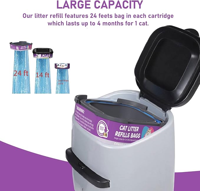 Cat Litter Refill Bags Cartridge, Compatible with Litter Cat Genie Standard, Plus, XL, XL+ Pail Refills, 7-Layer Odor Control Pet Waste Bags 12 Pack