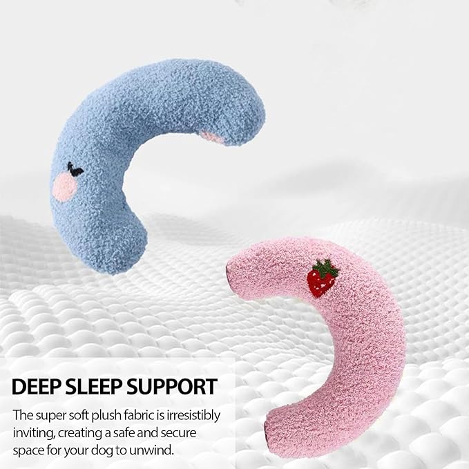 U-Shaped Calming Pillow for Cats and Dogs - Super Soft Plush Fabric, Cozy Headrest, Neck Support for Deep Sleep, Kitten Headrest, Pet Bed (Pink)