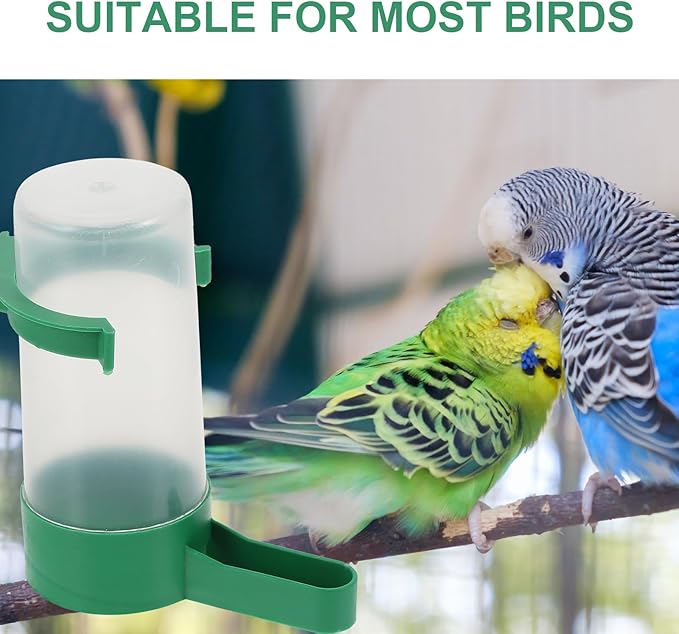 POPETPOP Automatic Bird Water Dispenser with Spill-Resistant Design 3.3-Inch Outlet Plastic Parakeet and Parrot Cage Feeder for Home and Aviary Use