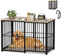Erinnyees 45.6" Dog Crate Furniture, Wooden Dog Kennel with Retractable Design for Small Medium Large Dogs, Heavy-Duty Side Table Style Indoor Dog Cage with Cushion, 24–45.6 Inch