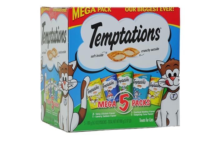 Temptations Whiskas Mega Pack Cat Treats, Assorted Flavors, 6.3 Oz, 5 Pack