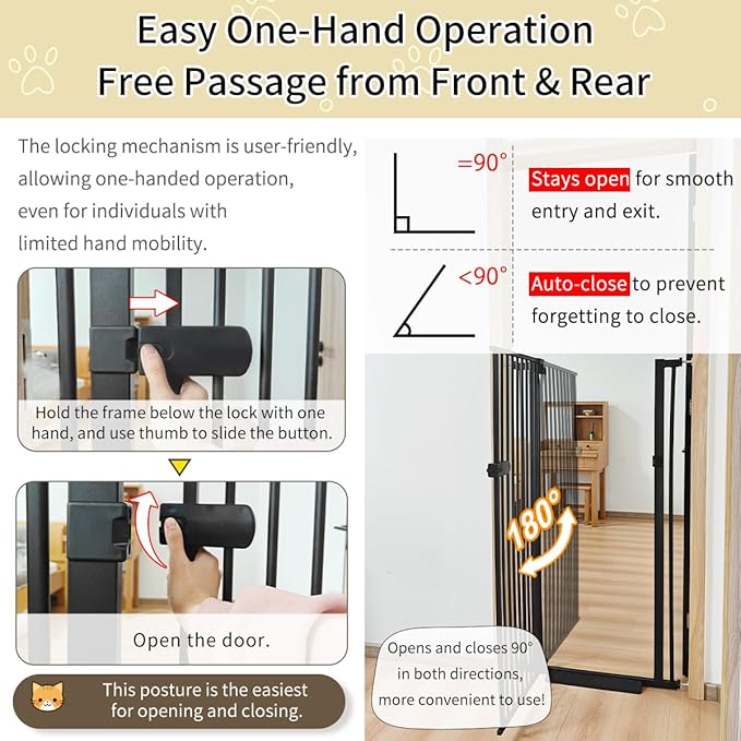 Lumizone Extra Tall Cat Gate 55.12" High Pressure Mounted Extra Wide 2025 New (17 Sizes) 1.37" Gap No Drilling Auto-Close One-Handed Operation Tall Pet Gate for Dogs(Black, 55.12" H x 63.39"-67.71" W)