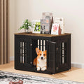 32" Heavy Duty Dog Crate Furniture for Small,Medium and Large Dogs,Rustic Wooden Dog Cage Kennel Indoor Furniture with Waterproof Top,Decorative Pet House Side End Table (Black & Wood)
