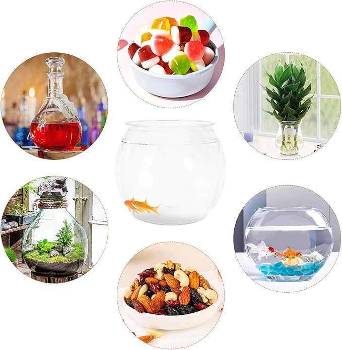 jojofuny Small Round Plastic Fish Bowl Aquarium Tank, Drop-Resistant Desktop Ecological Fish Living Tank for Goldfish and Betta, Medium Size for Home and Office Decor