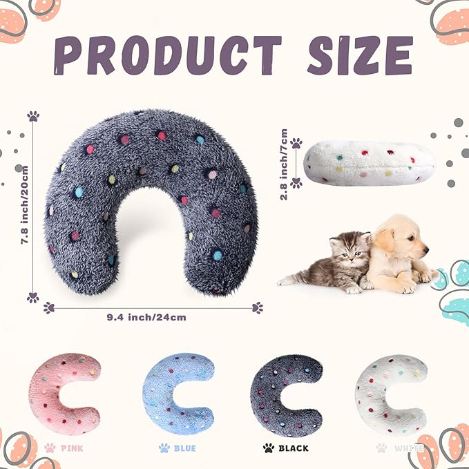 Sweetude 4 Pcs Pillows for Cats Puppy Bed Fluffy Pet Calming Soft Gifts Half Donut U Shaped Pet Neck Pillow Training Joint Relief Cervical Protection(Polka Dot,Medium)