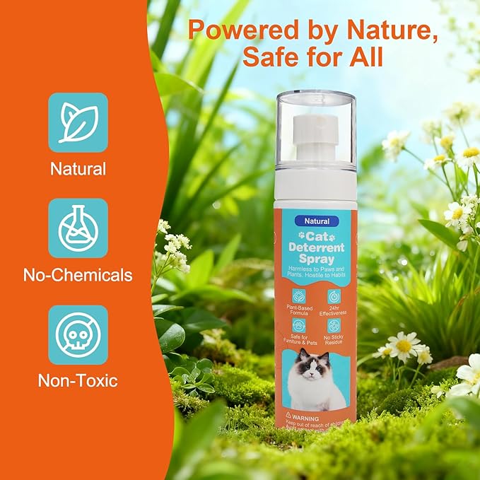 Cat Deterrent Spray, Natural Cat Repellent Spray with Citrus Scent, Indoor & Outdoor Traning Aid for Urine Marking & Anti-Scratch, Safe for Furniture, Plant & Rugs, (150ml/5.28oz)