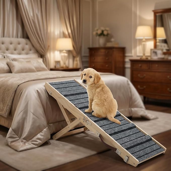 Dog Ramp for Couch, Foldable Small Dog Ramp for Low Bed, 4 Adjustable Height from 9‘‘ to 17.7“, Portable Stable Pet Steps with Non-Slip Pad, Pet Ramps Use for Sofa Couch Stairs