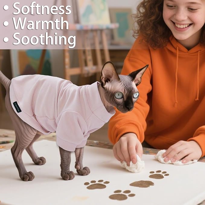 Fleece Sphynx Cat Clothes Soft Hairless Cat Clothes Pullover Cat Sweater for Chihuahua All Season Light and Warm Kitten Cloth for Cats Only Puppy Clothes Small Dog Sweater (Pink, M)