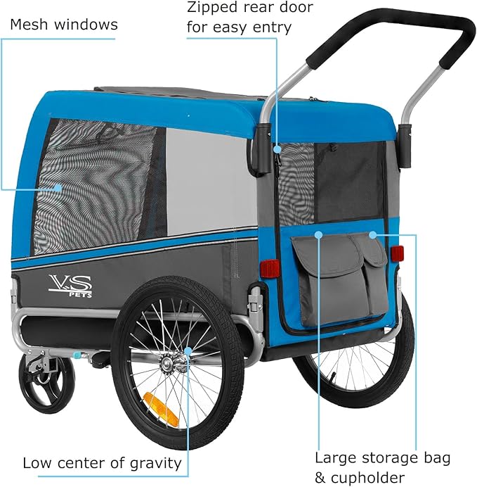 Tiggo Veelar Sports Pets Large Dog Bike Trailer & Stroller for Medium,Large Dog or Multiple Small Dogs, Pet Stroller for Dogs Up to 78 lbs, Parking Brakes, Low Center of Gravity