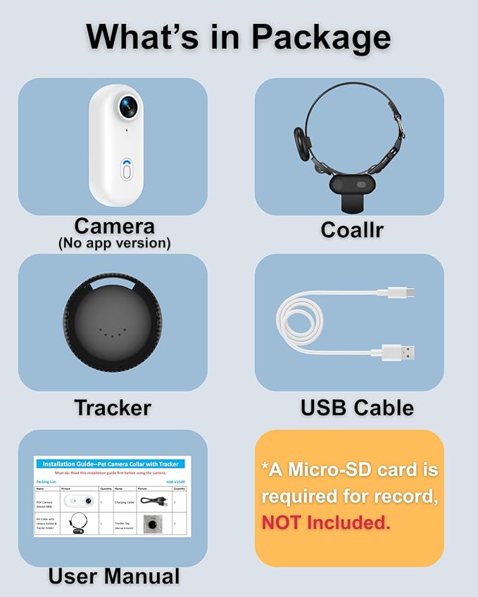 Cat & Dog Camera Collar with Phone APP, 1080P HD Video Recording Pet Camera Collar – Lightweight Pet POV Cam for Curious Cats & Adventurous Pups (XS-with Tracker)