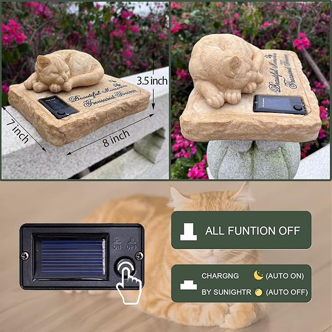 Personalized Cat Memorial Stones Cat Memorial Statue Cat Headstone for Grave Cat Tombstones Pet Loss of Cat Sympathy Gift Home Yard Garden Decor, 8”L x 6.5”W x 3.5”H