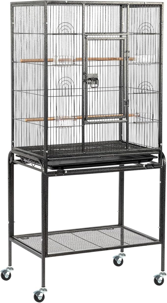 Outvita Bird Cage, 53" Large Metal Flight Bird Cage with Rolling Stand & Storage Shelf for Parrots Lovebird Cockatiel Parakeets Pigeon(Black)