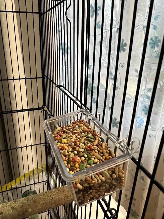 Bird Food Feeder Cup, Clear Acrylic, 3 oz Capacity, Cage Mountable,Set of 4 feeders, Size 3"x 1.5"