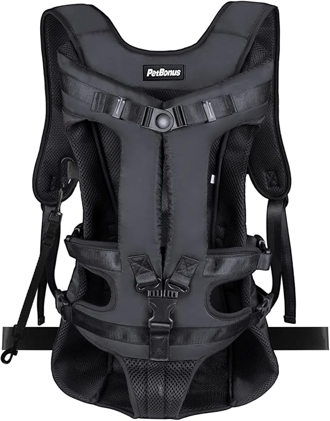PetBonus Pet Front Dog Carrier Backpacks, Adjustable Pet Backpack, Legs Out Easy-fit Puppy Chest Carrier for Medium Small Dogs, Hands Free for Hiking, Cycling (Black, XL)