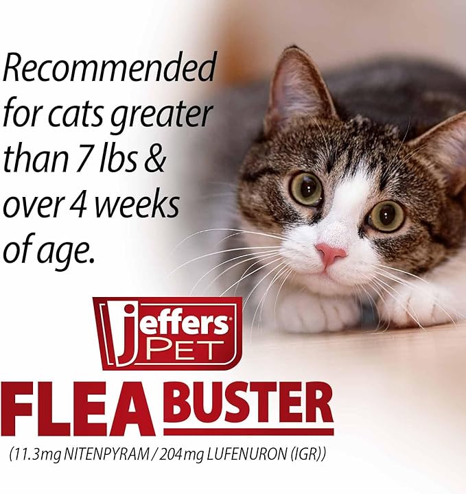 Jeffers Pet Flea Buster Chewable Tablets for Cats and Kittens 7-15 lbs, Tuna Flavor Supplements, Monthly Cat Flea Support, Made in USA, Easy to Feed Cat Tablets, Travel Friendly - 6 Count