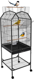 Large 46" Rolling Bird Cage for Mid-Sized Parrots with Detachable Stand, 4 Universal Wheels & Removable Tray, Iron Birdcage for Cockatiels, Parakeets, Finches (Black)