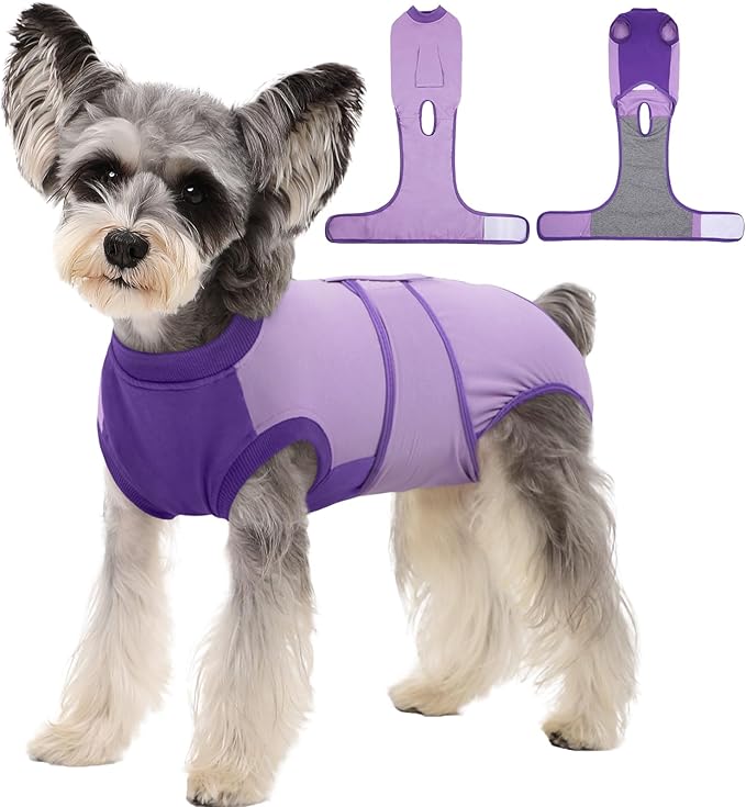 Kuoser Recovery Suit for Dogs After Surgery, Soft Dog Surgery Suit Female Male, Breathable Pet Surgical Recovery Shirt, Anti Licking Dog Onesie for Abdominal Wounds Cone Alternatives, Purple XS