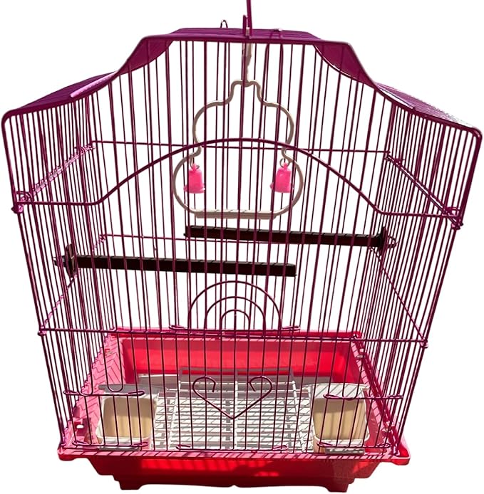 Pink 14-Inch Small Wire Bird Cage – Perfect for Budgies, Finches, Canaries, Lovebirds, Parakeets, and Small Parrots