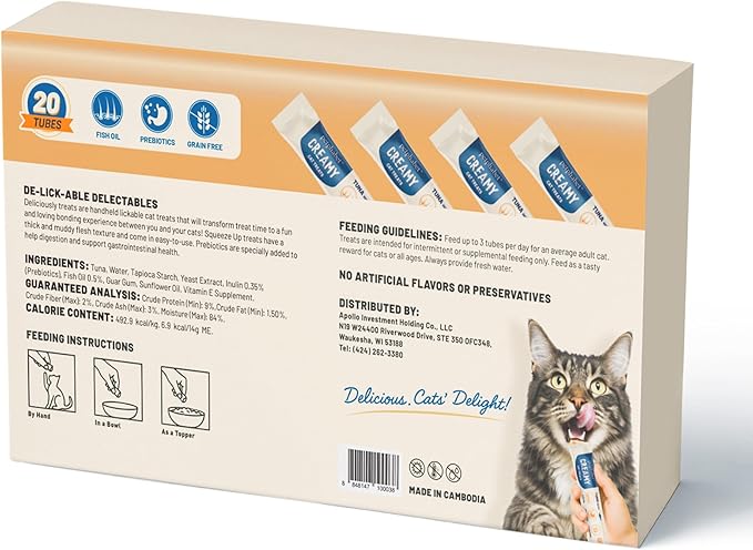 PETPHABET Lickable Cat Treats Squeeze, Creamy Puree Squeezable Wet Kitten Treats, Tuna Recipe 20 Tubes, Paste Snacks for Skin & Coat Health, Digestive Care, High Protein, Grain Free