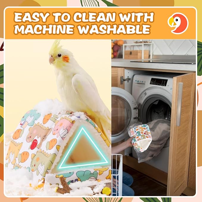 SUSOO Plush Warm Bird Bed - Hanging Bird Nest Snuggle Velvet Shed Tent Cage Fluffy Hut Winter Sleeping Hideaway Hammock House for Parrot Parakeet Conure Cockatiel Budgies Lovebird (White, L)