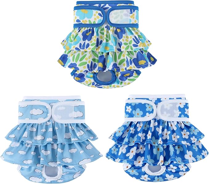 Washable Dog Diapers Female 3 Pack Reusable Highly Absorbent Puppy Diapers, Premium Doggie Diapers, Durable Leak-Proof Dot Doggy Diapers for Period Heat Incontinence Potty Training,L