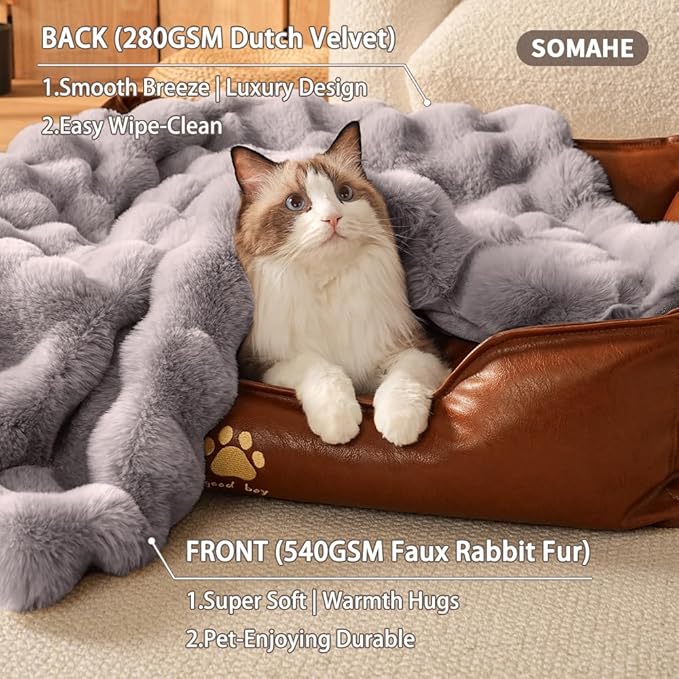 Self-Warming Cat Blanket for Indoor Cats & Small Dogs, Dual-Side Sherpa Plush Throw, Anti-Static Shared Couch Mat for Crate & Travel, Machine Washable No Shrink, 28x22 Inch Gray