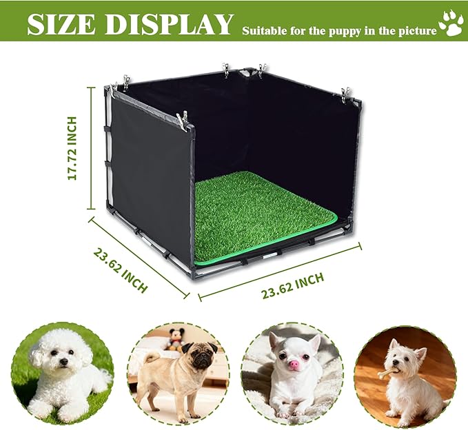 High Walls Dog Pee Pad Holder with Artificial Grass-Foldable Indoor Dog Potty Tray,Waterproof Pee Pad Holder for Small to Medium Dogs,Portable Litter Box with Washable Grass Mat (Small)