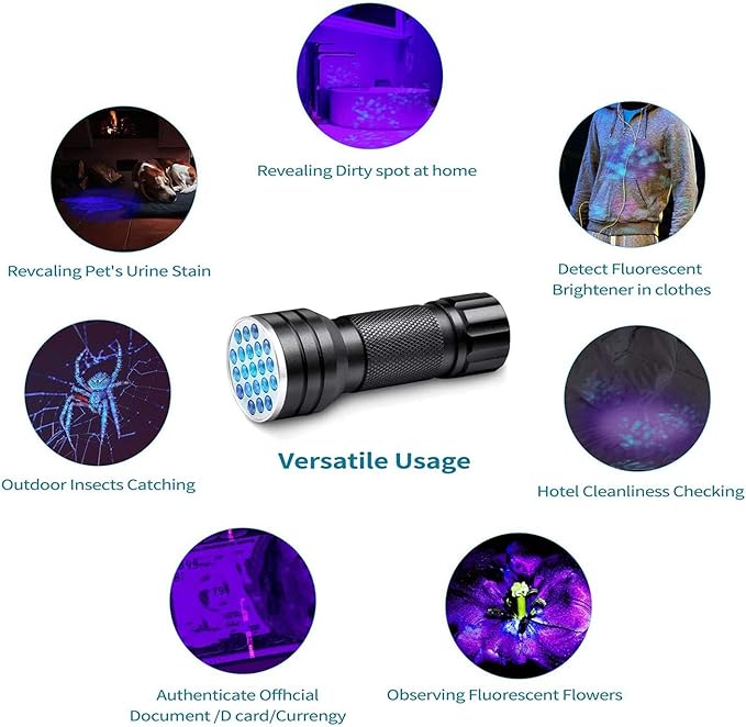 ANGGREK Flashlight Black Light, Multipurpose Aluminum Alloy Black Light Flashlight for Pet Urine Detection