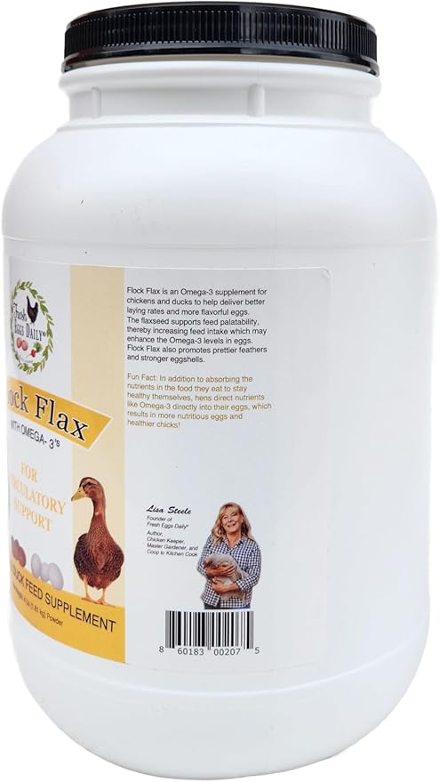 Fresh Eggs Daily Flock Flax – Natural Flaxseed Supplement for Chickens & Ducks – Enhances Omega-3 Levels, Supports Feather Health, and Strengthens Eggshells – 4 lb