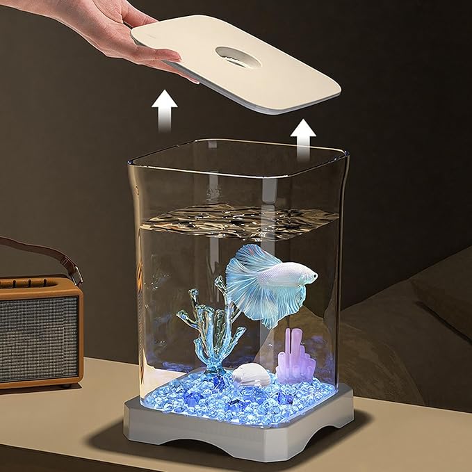 Led Betta Fish Aquarium - 635g 4k Hd Desk Fishs Tank, Small Starter Aquariums Kit, Led Mini Aquariums | Ornamental Fish Bowl Aquarium with Light for Home, Office, Apartment, Kitchen, Study Room Decor
