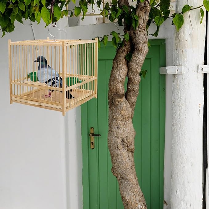 Happyyami Bamboo Bird Cage Small Square Parakeet Cage with Hanging Hook Indoor Outdoor Bird Keeping for Budgie Lovebird Cockatiel