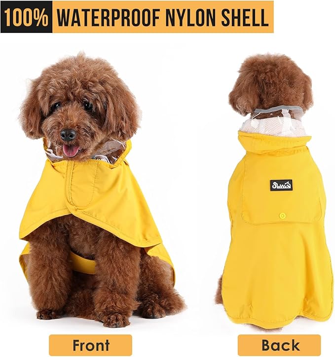 Lukovee Dog Raincoat, Adjustable Dog Rain Jacket with Clear Hooded Double Layer for Large Medium Small Dogs Puppies, Waterproof Rain Coat Poncho with Reflective Storage Pocket & Rim (XS, Y)