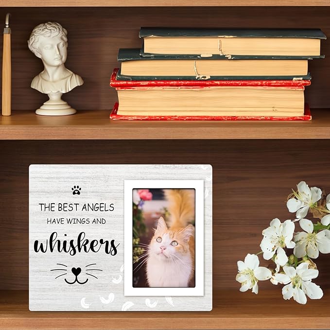 Cat Memorial Gifts for Loss of Cat, Pet Memorial Picture Frame 10x8 inch, Cat Loss Sympathy Gift for Women, Family, Lost of Cat Memorial Frame, for 4x6 inch Photo