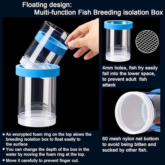 2 Pcs Breeder Box for Fish Tank Aquarium Breeder Separation Net Breeding Box with Suction Cup for Small Fish Shrimp Clownfish Guppy(Blue,M)