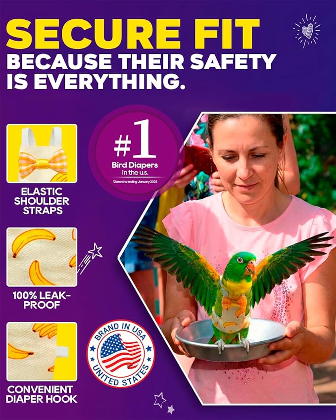 10Pcs Reusable Bird Diapers - Washable Parrot Nappy with Waterproof Lining & Adjustable Straps for Pigeons (Size S)