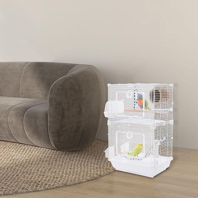 Two-Tier Bird Cage, 30 Inch Pigeons Parrot Birdcage with Safe Rotary Door Lock, White Parakeet Cage for Small to Medium Birds, Easy Access Double Doors. (F)
