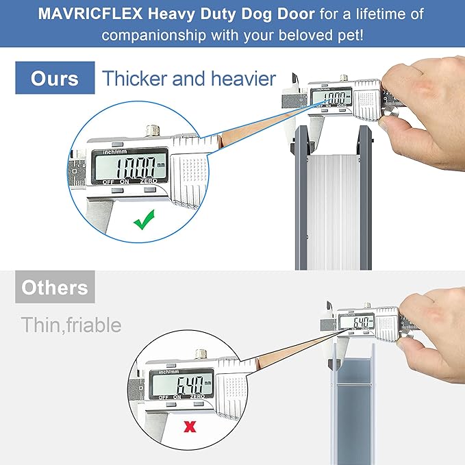MAVRICFLEX Heavy Duty Doggy Door with Sliding Lock Panel, Aluminum Large Dog Door with Magnetic Double Flaps Dog Door for Large Dogs Up to 40lbs, Medium, Dark Gray