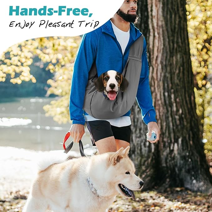 Pawaboo Small Dog Sling Carrier, Reversible Hands Free Dog Sling Carriers for Small Dogs and Cats, Puppy Slings Carrier with Adjustable Strap Buckle & Safety Harness, Puppy Essentials, Dark Gray