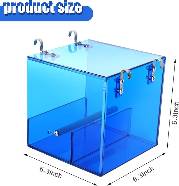 Automatic Bird Feeder Residue-Free Bird Cage Pet Feeder Seed & Pellet Container Suitable for Long-Tailed Parrots, Budgerigars, Parrots, Canaries Acrylic Material (Blue 6.3 x 6.3 x 6.3 inches)