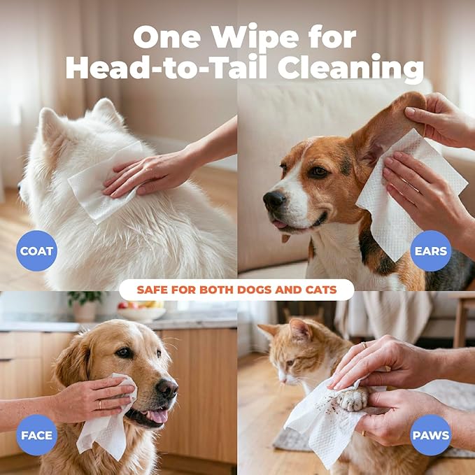 Best Pet Supplies 8" x 9" Large Dog Wipes - Cleaning and Deodorizing for Paws and Coat - Gentle Formula with Coconut Vitamin E for Puppies and Cats - 100 Count