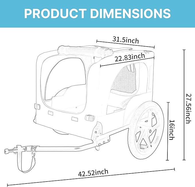 Collapsible Pet Bike Trailer, Portable Dog Bicycle Trailer with Enhanced Safety Design, Weatherproof & Ventilated Pet Carrier for Small to Medium Pets Up to 66 lbs (Blue)