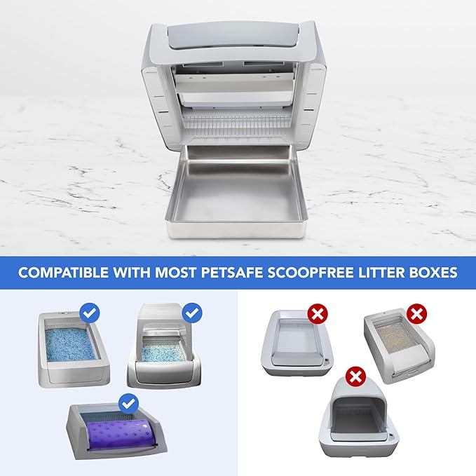 Upgraded Stainless Steel Reusable Litter Tray Compatible with PetSafe Scoop-Free Self-Cleaning Cat Litter Boxes – Deeper Waste Section & Enhanced Odor Control