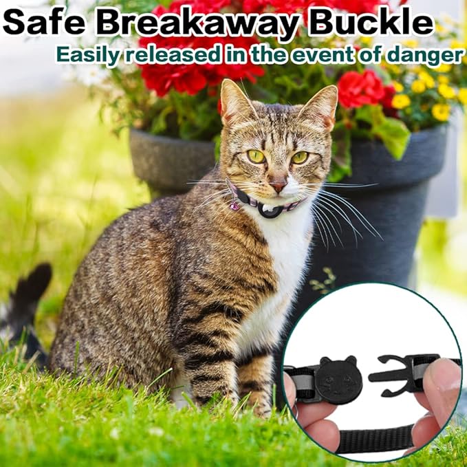 Airtag Cat Collar Breakaway, Reflective Kitten Collar with Apple Air Tag Holder and Bell for Girl Boy Cats, 0.4 Inches in Width and Lightweight (Red)