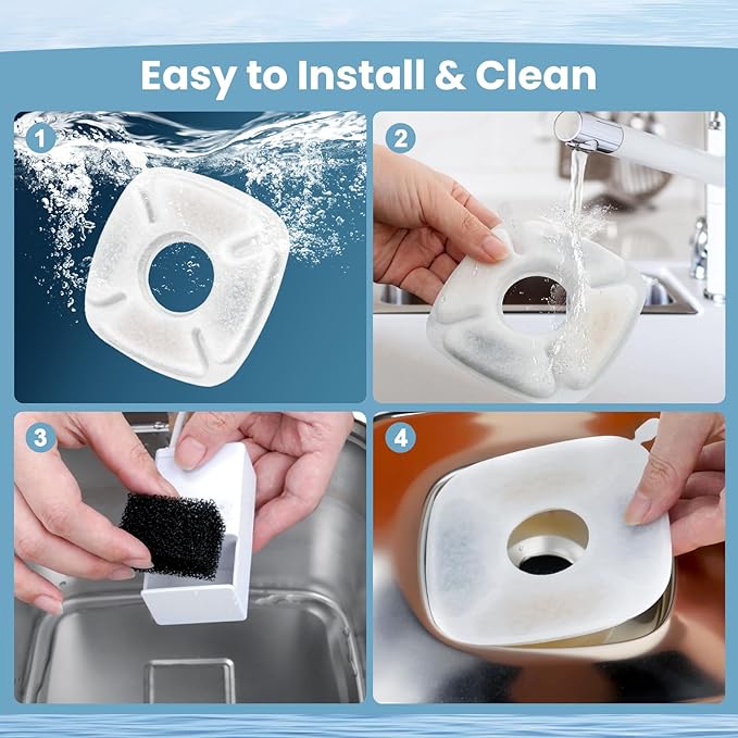 40 Pack Cat Water Fountain Carbon Filters, 20 Pcs Replacement Pet Filters with 20 Pcs Pre-Sponges Compatible with 67oz/2L 95oz/2.8L 135oz/4L Automatic Cats Dog Water Fountain Dispenser