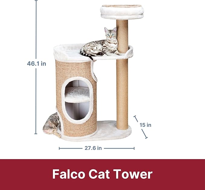 Trixie Falco 46-in Cat Tower, Sisal Scratching Posts, 2-Story Cat Condo, Plush Platforms, Removable Bed, Brown, 117 cm