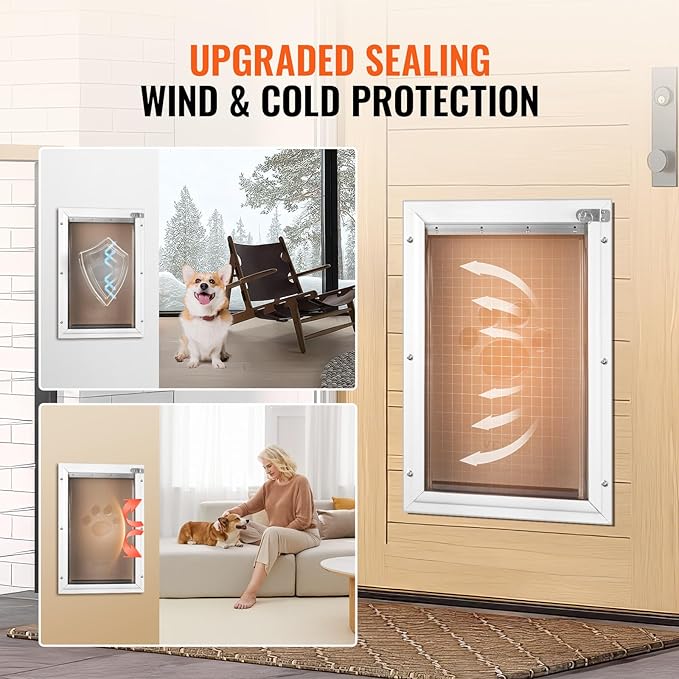VEVOR Pet Door for Interior and Exterior Doors, Aluminum Frame, Metal Closing Panel and Lock, Strong and Durable Dog Door, Pet Door Suitable for Extra Large Dogs (White-Extra Large)
