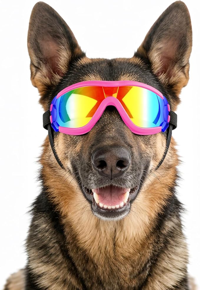LESYPET Dog Goggles Medium Large Breed, UV Wind Dust Protection Medium Dog Sunglasses Eye Protection, Eye Wear Pet Glasses with Adjustable Strap for Outdoor Riding, Pink