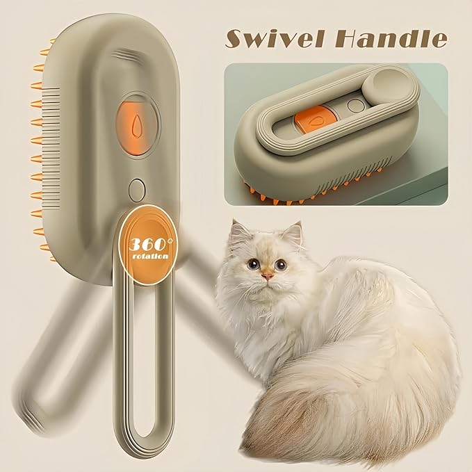4 in 1 Cat Steam Brush for Shedding, Rechargeable Pet Grooming Brush with Steam Spray, Anti-Static Deshedding & Massage Brush for Indoor Cats and Dogs, Quiet Pet Hair Removal Tool (White)