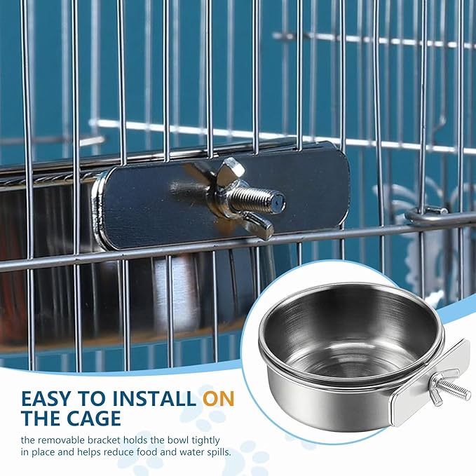 2Pcs Stainless Steel Bird Feeding Bowls, Small Bird Feeding Cup, Stainless Steel Parrot Food Bowl Cage with Holder, Parrot Cage Water Feeder, Pet Cage Cup Holder (Dia 3.93", 4.72",)