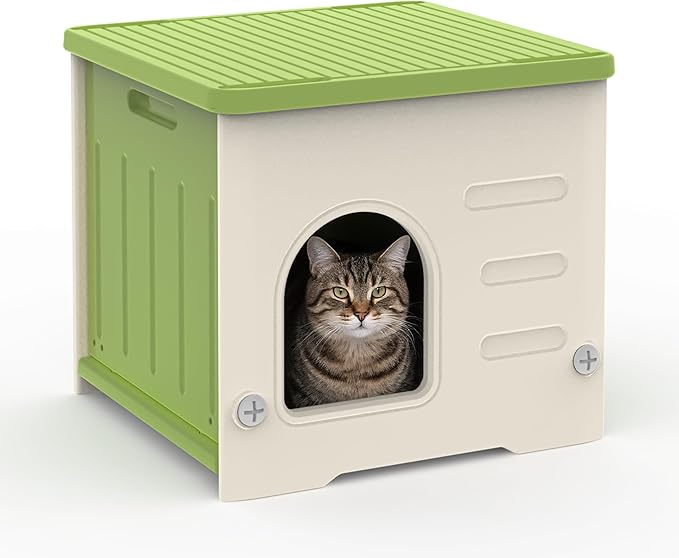 Stackable Cat House for Outdoor Indoor Use, Feral Cat Shelter Weatherproof Waterproof Elevated (Medium)